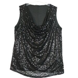 Premise Studio Women's Size 1X  Holiday Sequin Black Top Cowl Neck Sleeveless